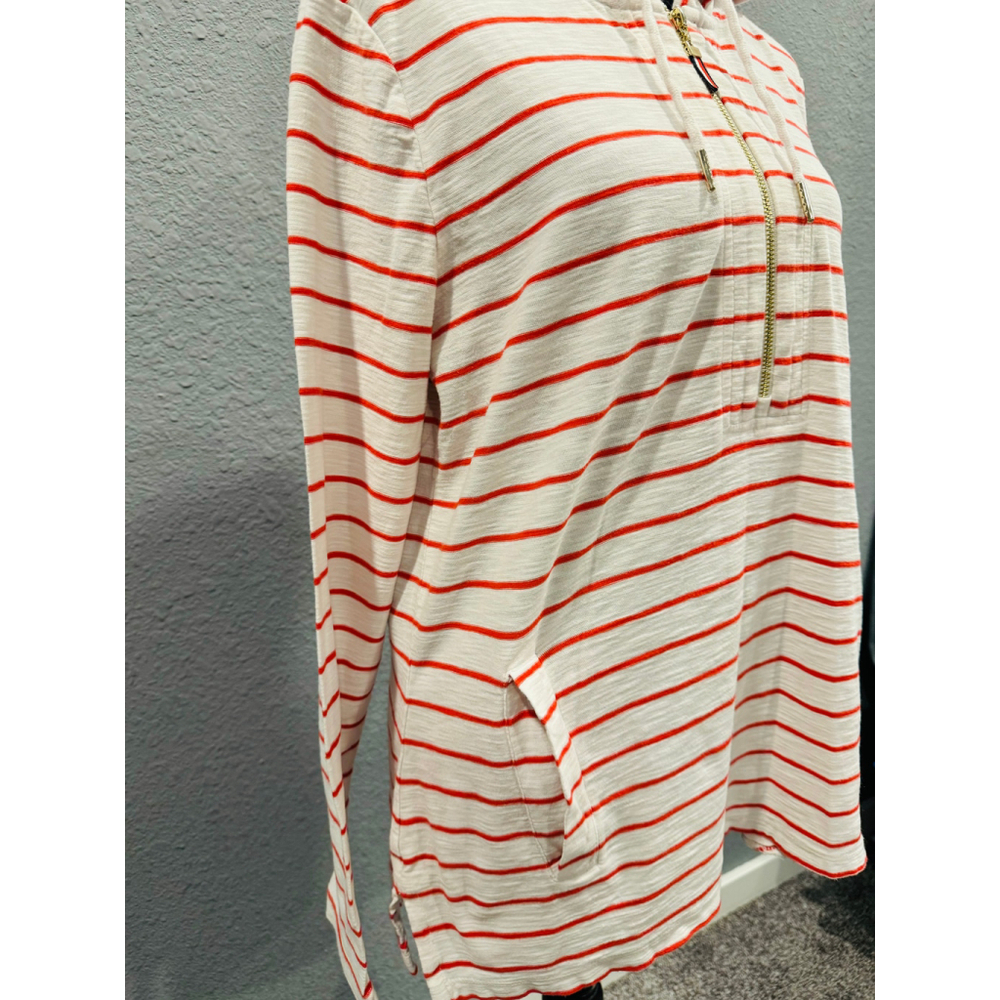 Tommy Hilfiger White & Red Striped Hoodie Top with Half-Zip - Size Large - Picture 9 of 16